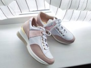 Buty sportowe sneakersy adidasy Tomex brudny róż białe skóra naturalna