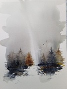 Obraz, Akwarela - abstrakcja,  las,  A5.