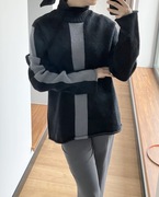 DKNY wełniany sweter czarno-szary oversize gruby vintage