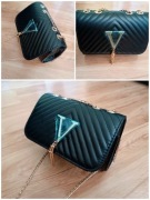 Smart! Torebka Damska pikowana czarna na Ramię Chanelka V Łańcuszek Złoty 