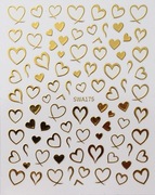 Naklejki na paznokcie Złote Serduszka / Walentynki / Love / duży arkusz
