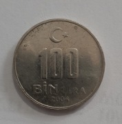 Moneta Turcja. 100 bin lira 100 000 lir. 2004 r.
