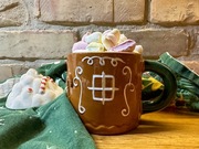 Kubek świąteczny piernikowy domek z pokrywką