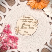 Magnes drewniany na Komunię z imieniem i datą. Podziękowanie dla Gości