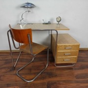 Biurko Chrom Naturalny Dąb Modernizm Bauhaus Art Deco