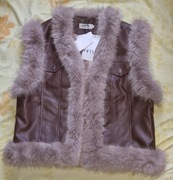 Kamizelka Softy L skóra futerko brązowa czekoladowa nowa prześliczna