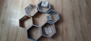 Półki heksagon, plaster miodu, 6 szt. szary, drewno