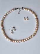 Komplet prawdziwych perł z kolczykami srebro pr 925