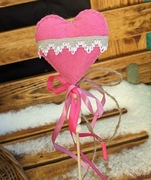 Różowe filcowe serce na patyku walentynki prezy