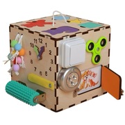 BUSY CUBE Kostka Sensoryczna Montessori Drewniana Zabawka dla dzieci