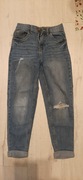 Jeansy momfit spodnie 9 lat r.134 wysoki stan z dziurami bawełna wygodne 
