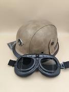 Kask motocyklowy skóra retro orzeszek niemiecki z goglami XL/XXL