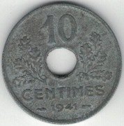 Francja Vichy 10 centymów centimes 1941 21 mm nr 1