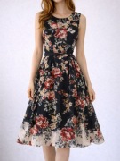 F&F sukienka koktajlowa rozkloszowana floral kwiaty bawełna M 38