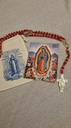Śliczny szklany czerwony Różaniec z Gwadelupe.Meksyk