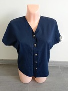 Granatowa koszula damska z krótkim rękawem, prosta, klasyczna