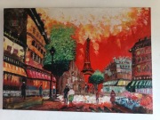 Ręcznie malowany obraz na płótnie Wieża Eiffla Paryż,Francja. 