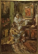 Mnich dyktujacy swojemu pisarzowi Dzieła. Olej 50/70 cm Anna Król 