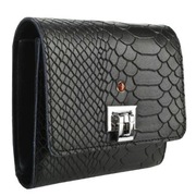 Batycki elegancki skórzany portfel damski Pyton czarny prezent dla kobiety