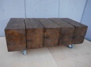 Stolik z belek, stare drewno, 90x46 cm ława kółka