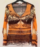 Transparentna bluzka damska S boho hippie etno 2yk siateczka V neck