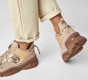 Pinko Love Trek Low Gold buty sneakersy skórzane zamszowe