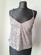 Reserved piękna bluzka top crop z cekinami XS/34 srebrna szara