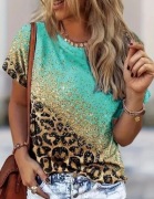 T-shirt XXL Panterka & Turkus | Efekt Glitter | Tunika Oversize 78cm