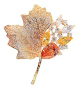 BROSZKA LIŚĆ LISTEK ZŁOTA PRZYPINKA BURSZTYNOWA CYRKONIE KRYSZTAŁ PINS