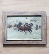 Stary obraz olejny kulig sanna-kopla Wł. Chmielińskiego Spółdzielnia Sztuka