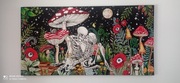 Duży obraz psychodeliczny akryl las nocą muchomor grzyby miłość akt  