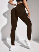 NOWE Legginsy modelujące solidne Push-Up brązowe L sport