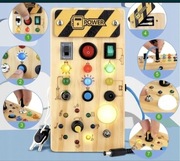 Tablica MONTESSORI Sensoryczna DREWNIANA Manipulacyjna LED Włącznik Światła