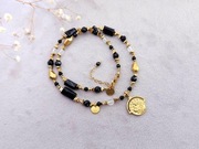 Czarny turmalin, kryształ górski, hematyt, stal UNIKAT premium 