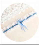 Podwiązka ślubna biała z cyrkonią Błękitny Akcent