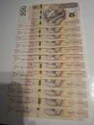 Banknoty 200zl seria FK - 12 x kolejne numery
