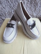 WEIDE bezowe skorzane mokasyny,klamra,37,nowe