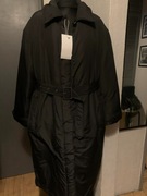 Bershka kurtka płaszcz trencz pikowany oversize wiązany czarny