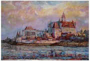 Zamek w Malborku akryl na płótnie 50x35.