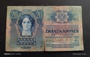 Stary banknot Austro-Węgry 20 koron 1913 rok 