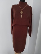 Komplet dzianinowy Shein spódnica midi i sweter brązowy 