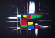 Obraz ręcznie grawerowany\malowany a'la Mondrian Abstrakcja 