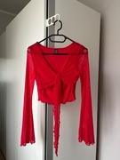 Czerwona bluzka top z rozszerzanymi rękawami 