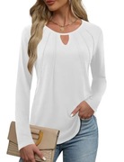 Amoretu biała stylowa bluzka z długim rękawem łezka plisowana S