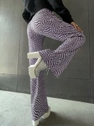 Fioletowe Spodnie Casual Dzwony w Pepitkę Shein, Rozmiar L (40)