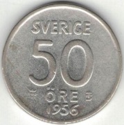 Szwecja 50 ore 1956 - 22 mm - srebro Ag
