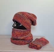 Zestaw zimowy damski kolorowy czapka komin mitenki