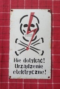 Stara tablica ostrzegawcza emaliowana PRL loft trupia czaszka