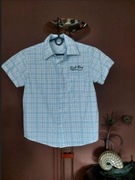 KOSZULA CHŁOPIĘCA krótki rękaw błękitno-biała kratka r.152/158