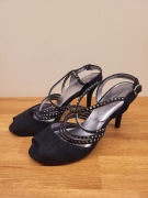 Szpilki sandały na obcasie zamszowe z cyrkoniami